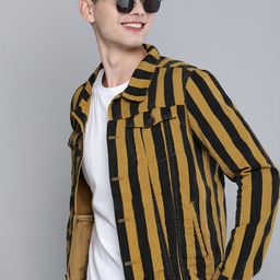 HERE&NOW Men Khaki & Black Striped Tailored Jacket-image-47