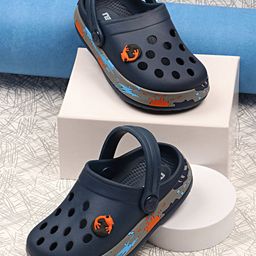 NEOZ Boys Navy Blue & Orange Self Design Clogs-45