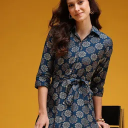 HERE&NOW Ethnic Motifs Print Belted A-Line Dress-image-17