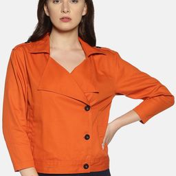 Campus Sutra Women Orange Solid Windcheater Tailored Jacket-image-19
