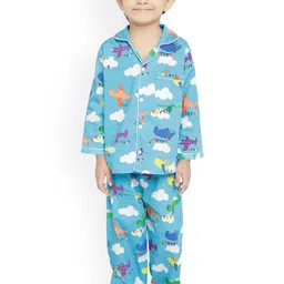 Knitting Doodles Kids Blue & White Printed Night Suit-24