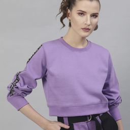 STREET 9 Women Lavender Solid Cotton Crop Sweatshirt-image-49