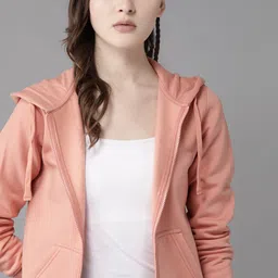 Roadster Women Peach-Coloured Solid Hooded Sweatshirt-image-25