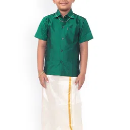 Thangamagan Boys Green & Off-White Solid Shirt and Veshti-picture-24