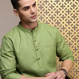House of Pataudi Band Collar Rozana Kurta-picture-29