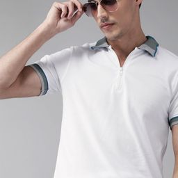 Roadster Men White Solid Pure Cotton Polo Collar T-shirt-image-72