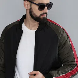 Flying Machine Men Black Solid Bomber Jacket-54