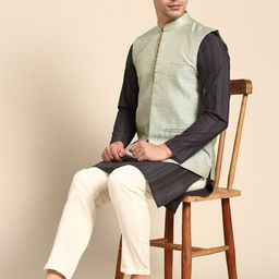 Anouk Men Blue Woven Design Nehru Jacket-19