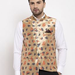 KLOTTHE Men Gold-Colored & Blue Woven Design Nehru Jacket-picture-19