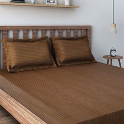 SWAYAM Brown 210 TC Fine Cotton Double Bedsheet with 2 Pillow Covers-image-6