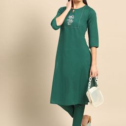 Anouk Women Green Yoke Design Pure Cotton Kurta with Trousers-picture-37