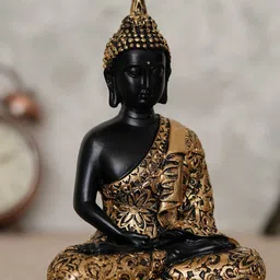 eCraftIndia Gold-Toned & Black Handcrafted Meditating Buddha Decorative Showpiece-image-14