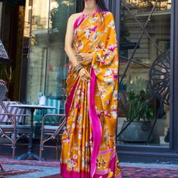 Sangria Ethnic Printed Satin Daily Wear Saree With Blouse-picture-16