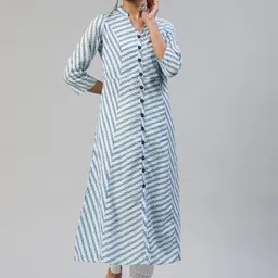 SVARCHI Women Blue & White Chevron Printed A-Line Kurta-image-88