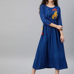YASH GALLERY Women Blue Embroidered Empire Dress-image-52