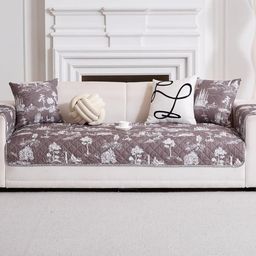 HomeCloud Grey & Brown Printed 5-Seater Cotton Sofa Cover-image-39