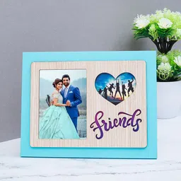 Golden Peacock Blue Friends Wooden Table-Top Photo Frame-image-85