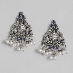 AITIHYA Silver-Plated Stones-Studded & Beaded Contemporary Oxidised Drop Earrings-30