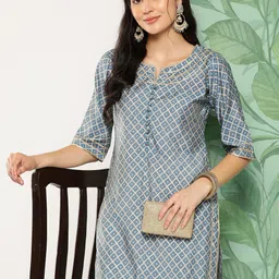 Libas Geometric Printed Flared Sleeves Gotta Patti Kurta-13