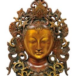 Exotic India Brown Goddess Tara Brass Wall Hanging Mask-image-79