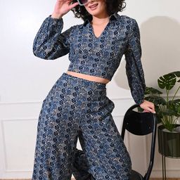 YELLOW PARROT Floral Printed Shirt Collar Top With Palazzo-picture-52