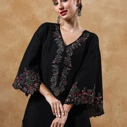 Varanga Women Embroidered V-Neck Pure Cotton Kurta Sets-11