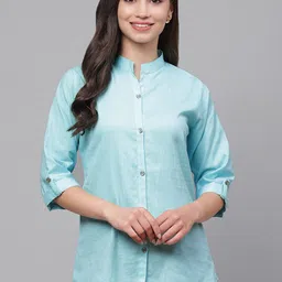 Vastraa Fusion Women Blue Regular Fit Solid Casual Shirt-image-44