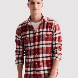 Red Flame Men Gingham Checks Opaque Checked Casual Shirt-image-17