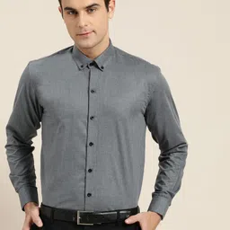 SOJANYA Men Charcoal Grey Classic Fit Solid Formal Shirt-image-4