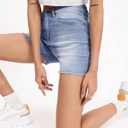 The Roadster Life Co. Women Soaked Vibe Faded Denim Shorts-image-53