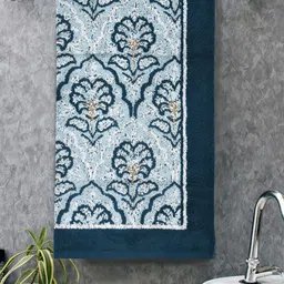 Home Fresh Blue & White Printed Cotton 450 GSM Bath Towel-image-64