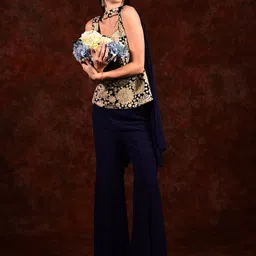 Laalzari Embroidered Top & Palazzos With Band Dupatta-image-79