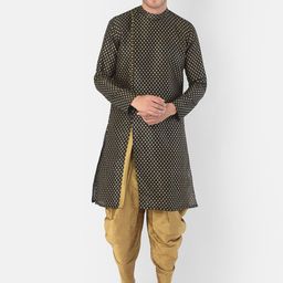 DEYANN Men Black & Gold-Toned Ethnic Motifs Printed Angrakha Kurta-picture-12