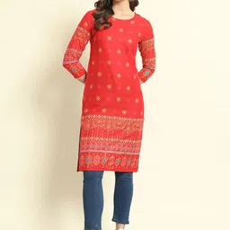 SURHI Geometric Printed Round Neck Cotton Straight kurta-picture-8