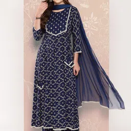 Khushal K Women Ethnic Motifs Printed Empire Kurta with Palazzos & With Dupatta-11