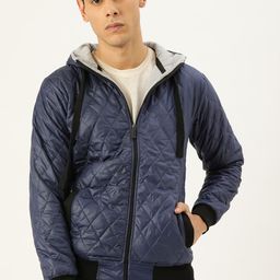 Campus Sutra Men Blue Solid Windcheater Quilted Jacket-image-79