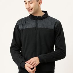 Campus Sutra Men Black Solid Bomber With Quilted Detailing-image-88