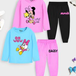 YK Disney Girls Pink & Blue Printed T-shirt with Pyjamas-image-56