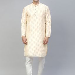 MANQ Men Beige Ethnic Motifs Printed Kurta with Pyjamas-37