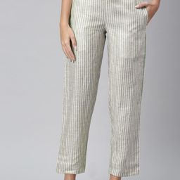 Ecentric Women Olive Green Striped Sustainable Sustainable Lounge Pants-image-90