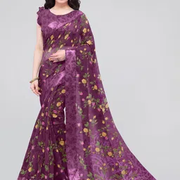 KALINI Purple & Green Floral Printed Designer Bagh Saree-43
