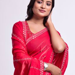 DIVASTRI Women Embellished Beads and Stones Satin Saree-picture-32