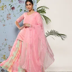 Inddus Women Gotta Patti Pure Cotton Kurti With Skirt & With Dupatta-image-34