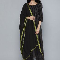 Vishudh Women Black Striped Kurta with Palazzo & Dupatta-32