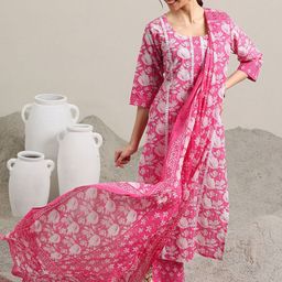Libas Women Floral Printed Kurta with Trousers & Dupatta-picture-31