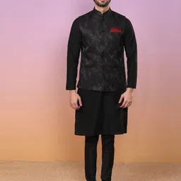 KISAH Mandarin Collar Kurta With Churidar & Nehru Jacket-16