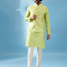 KISAH Mandarin Collar Kurta with Trousers & Nehru Jacket-image-3