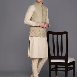 Manu Men Self Design Cotton Kurta Set with Nehru Jacket-31