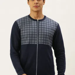 Campus Sutra Men Blue & Grey Colourblocked Windcheater Biker Jacket-image-97