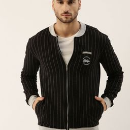 Campus Sutra Men Black & Grey Striped Windcheater Outdoor Biker Jacket-picture-17